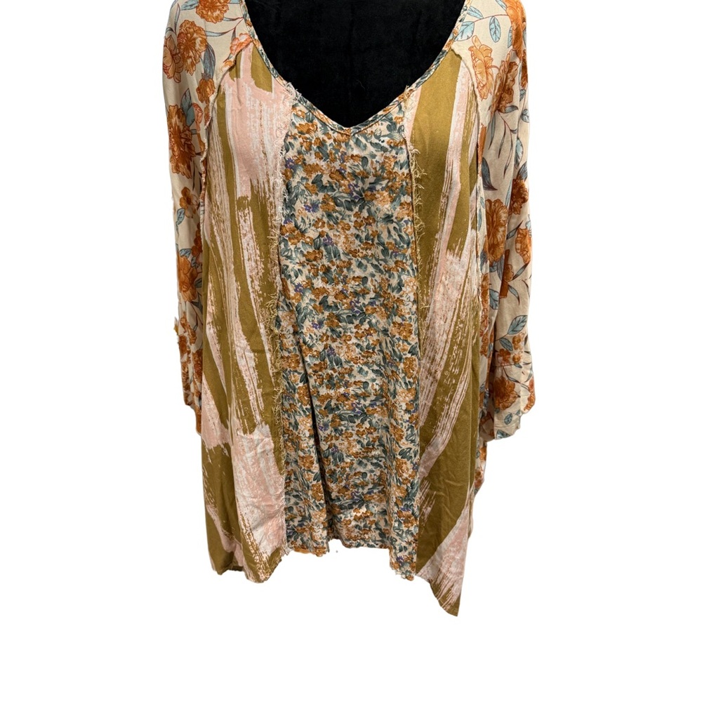 Gold and Cream Asymmetrical Tunic Blouse